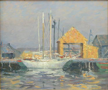 LEE LASH AMERICAN B.1864: Atlantic City Inlet, oil on wood panel, 10 x 12 in , (25.4 x 20.3 cm), signed lower right, signed and titled verso, PROVENANCE: From a private collector in Manhattan, NY