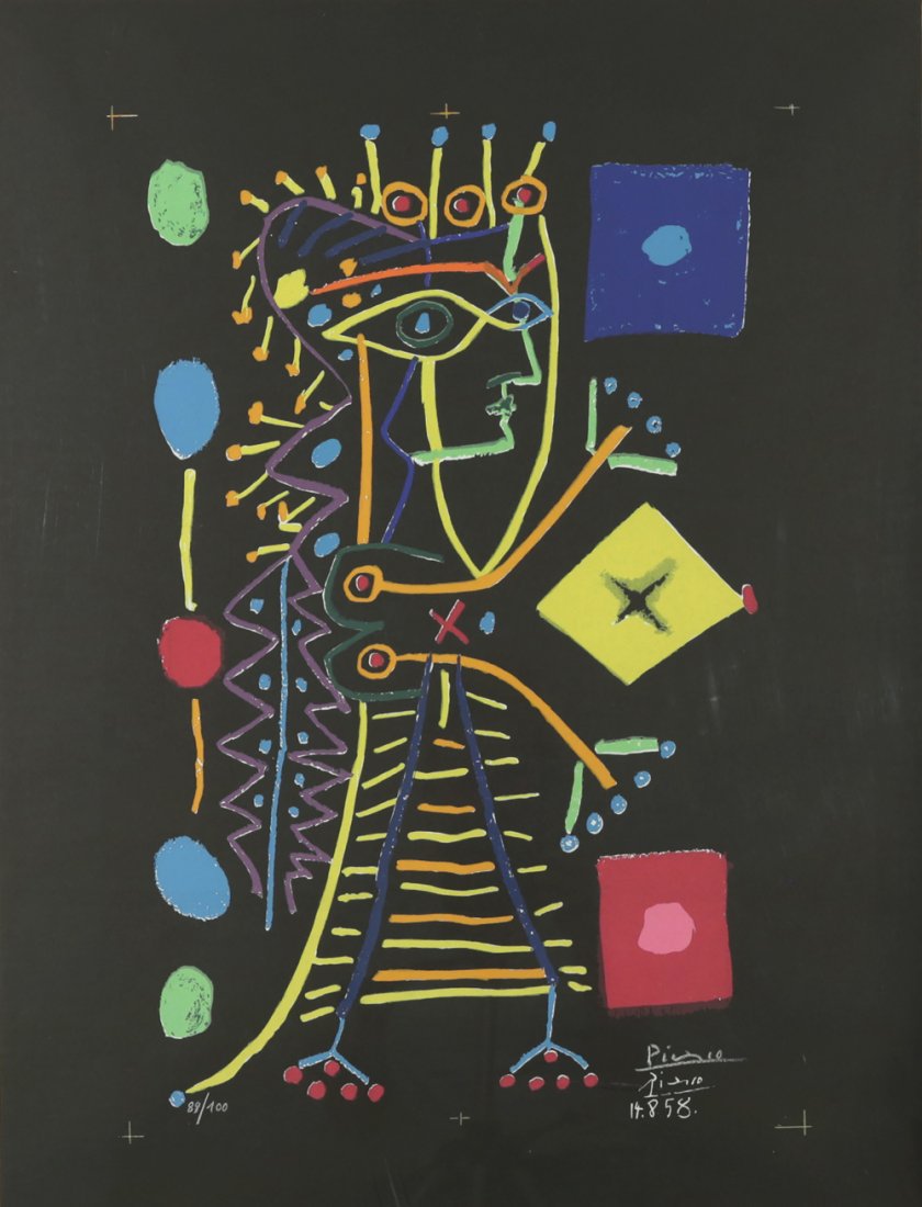 PABLO PICASSO SPANISH 1881-1973: Jacqueline (Black), 1960 (LaFemme Aux de Noirs), lithograph,23 1/2 x 17 1/2 (59.7 x 44.4 cm, pencil signed, Edition 89/100, Printer Merlot of Paris, certified by Nathan Daniel Isen