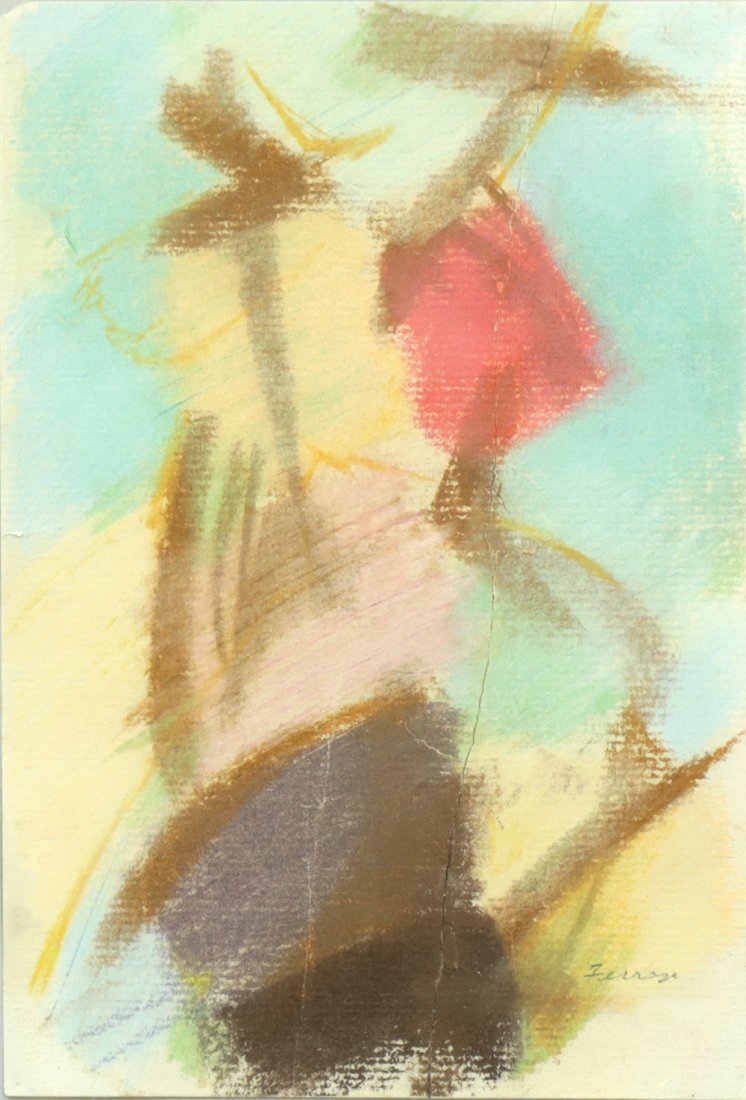JOHN FERREN AMERICAN 1905-1970: Untitled, crayon on paper, 7 x 4 7/8 in (17.7 x 12.3 cm), signed lower right