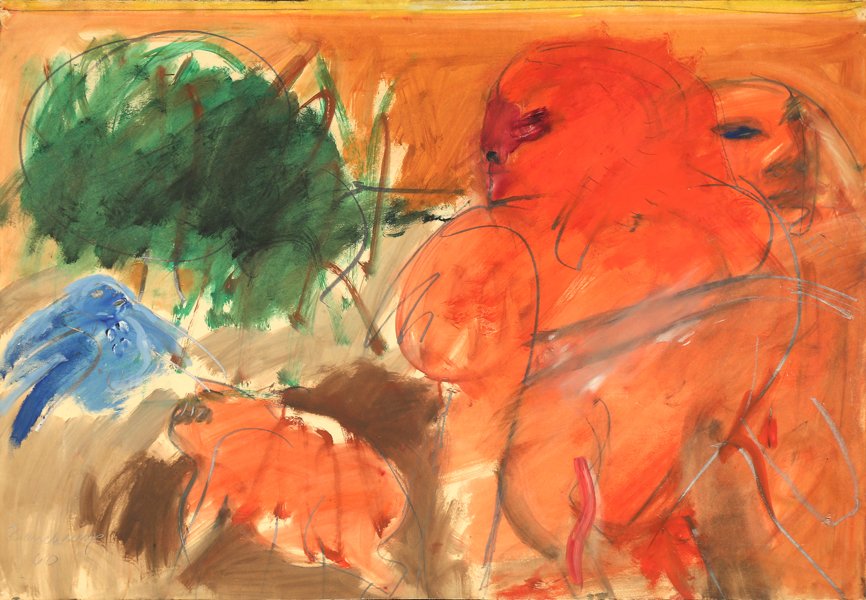 ROBERT BEAUCHAMP AMERICAN 1923-1995: Untitled, oil on masonite, 27 1/2 x 39 1/2 in (69.8 x 100.3 cm), signed lower left and dated 1960