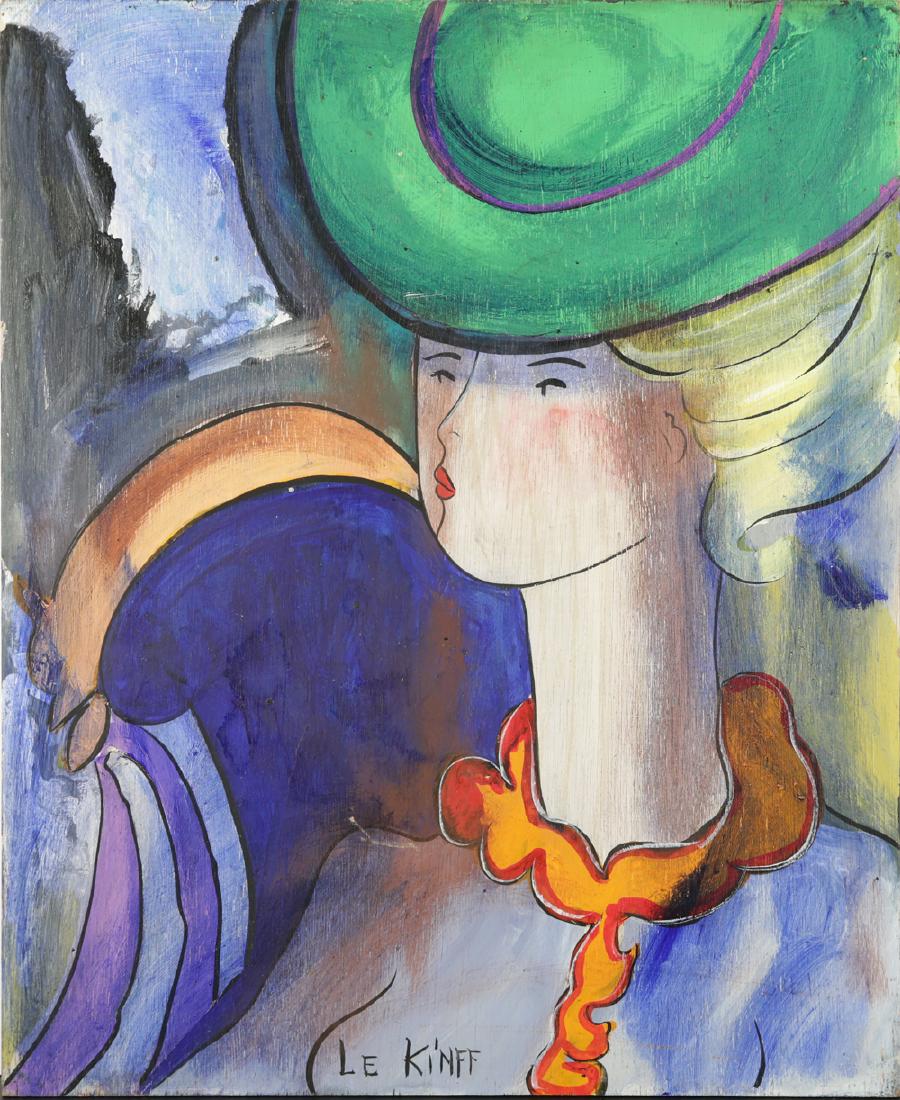 LINDA LE KNIFF FRENCH B.1949: Le Chat, acrylic on wood panel, 29 x 23 1/2 in (73.7 x 59.7 cm), signed lower middle, titled verso