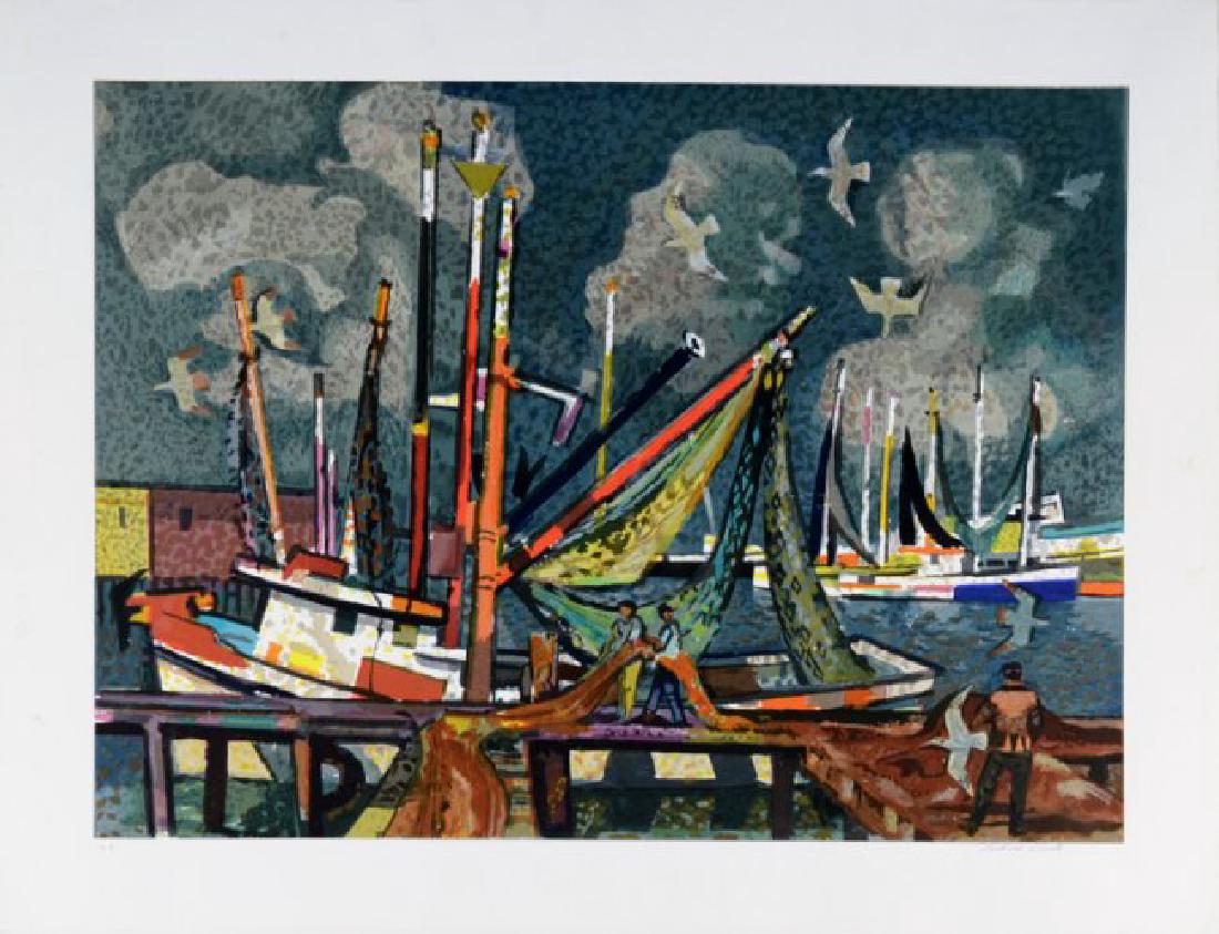 MILLARD SHEETS AMERICAN 1907-1989: Sailboats, lithograph, 27 x 35 in (68.6 x 88.9 cm), Signed lower right. AP