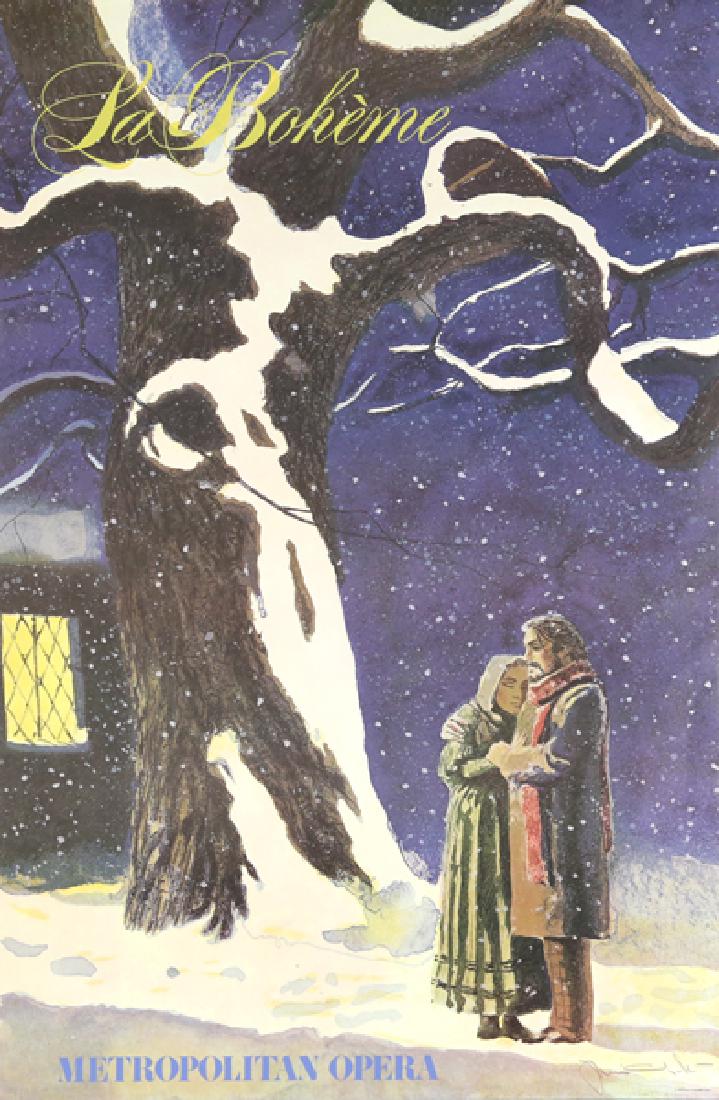 METROPOLITAN OPERA ADVERTISING POSTERS: 2 POSTERS IN THIS LOT: (A) Antoni Clave, Carmen Metropolitan Opera 1978, poster 36 x 24 in ( (91.44 x 60.96 cm) (B) Jamie Wyeth, American (1946 - ), La Boheme (Metropolitan Opera), 1978, Poster, 36 x