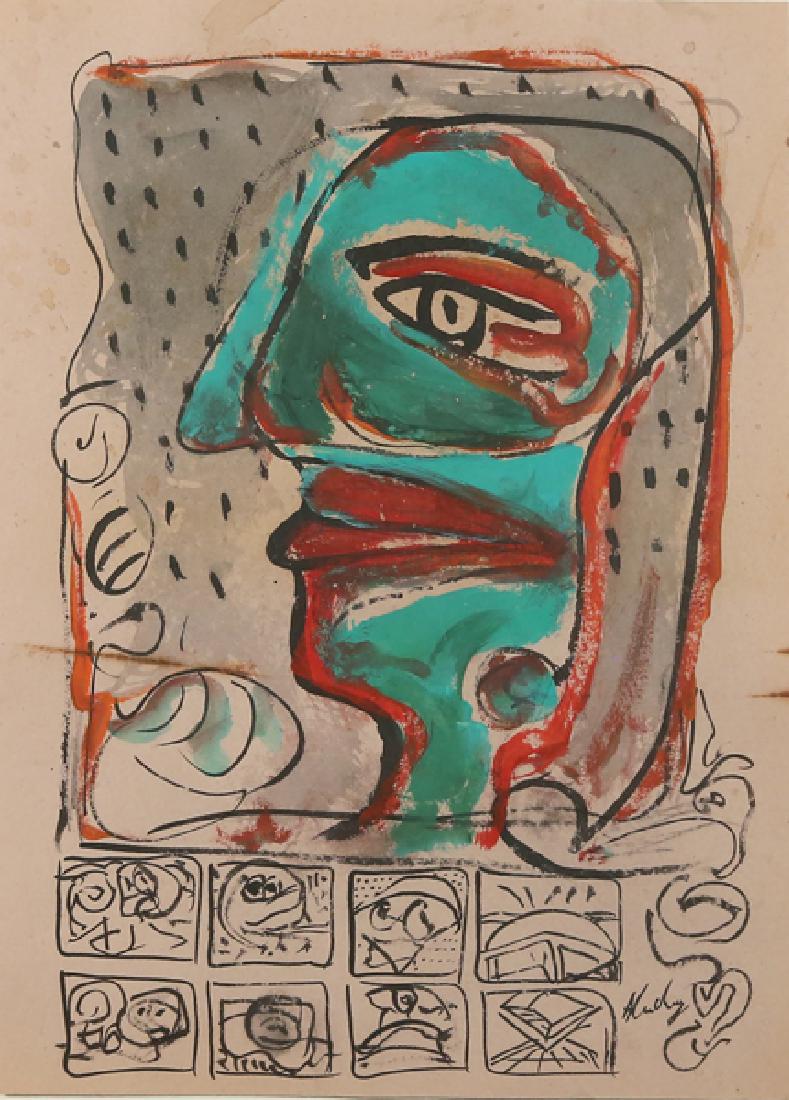 PIERRE ALECHINSKY BELGIUM B.1927: Composition with a Figure, ink and watercolor on paper, 14 x 10 in (35.6 x 25.4 cm), signed lower right, drawing verso,PROVENANCE: From the collection of Yves Vanden Brander to Shannon's Auction Octob