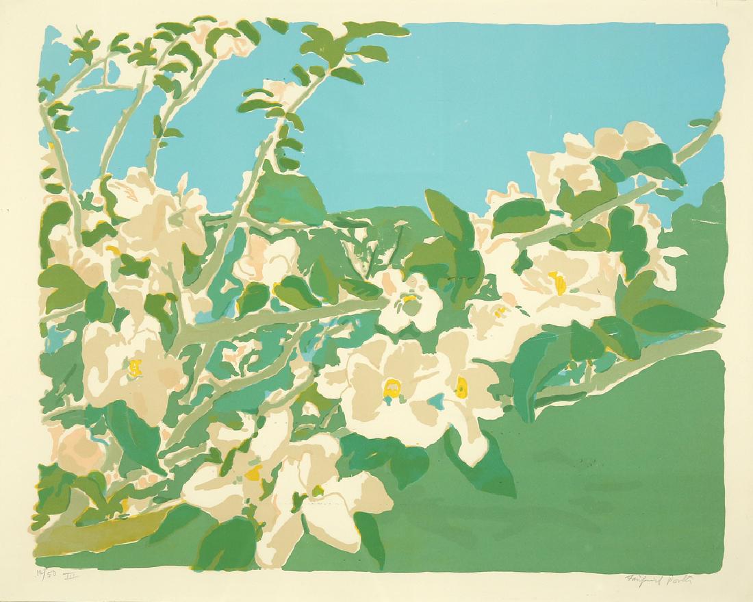 FAIRFIELD PORTER AMERICAN 1907-1985: Apple Blossoms, 1974, lithograph in colors, 20 x 25 in, (50.8 x 63.5 cm), signed in pencil and numbered 42/50