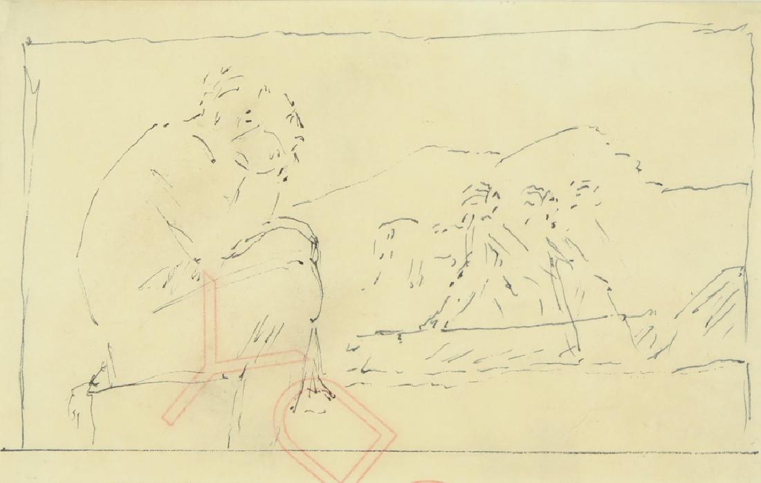 IVAN MESTROVIC YUGOSLAVIAN 1883-1963: Sketch fro the Relief Commemorating the St. Lawrence Riverway (Jacques Cartier, Canada 1956), pen and ink, 3 1/4 x 8 in (8.2 x 20.3 cm), label verso