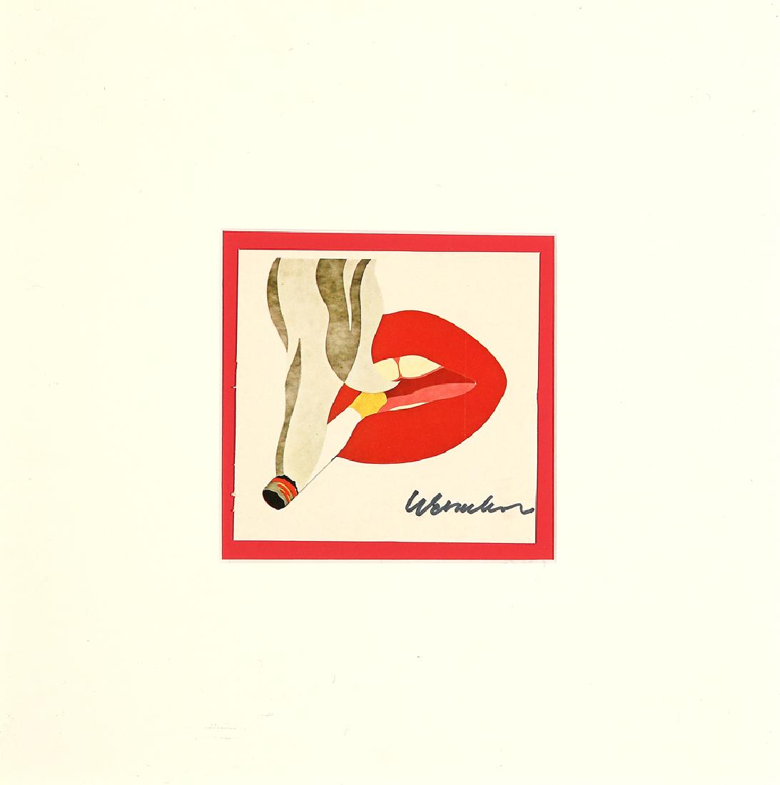 TOM WESSELMANN AMERICAN 1931-2004: Smoker 1970s, offset print, 4.75 x 5 in (12.065 x 12.7 cm) initialed in black pen