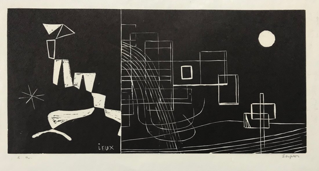 MICHEL SEUPHOR FRENCH 1901-1999: Jeux, lithograph, 14 1/2 x 8 in (36.8 x 20.3 cm), signed lower right , artist proof