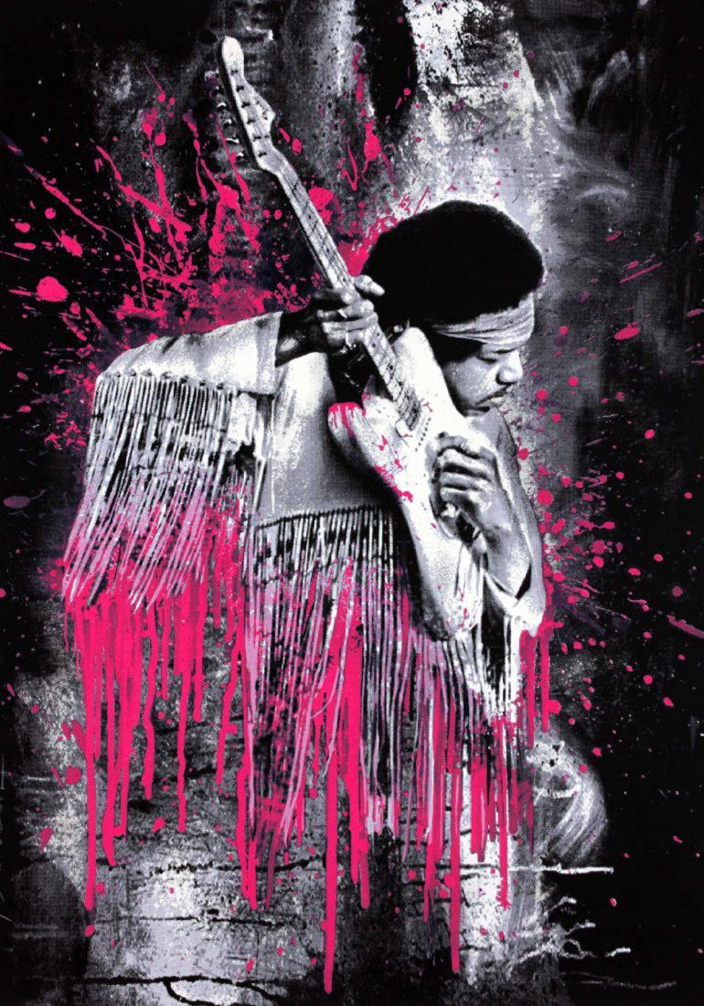 AMERICAN MR. BRAINWASH 20TH CENTURY: Hendrix (Pink), 2015, color screenprint on hand torn archival paper, 30 x 23 in (76.2 x 58.4 cm), Edition: From an edition of 70 , Hand signed and thumb printed
