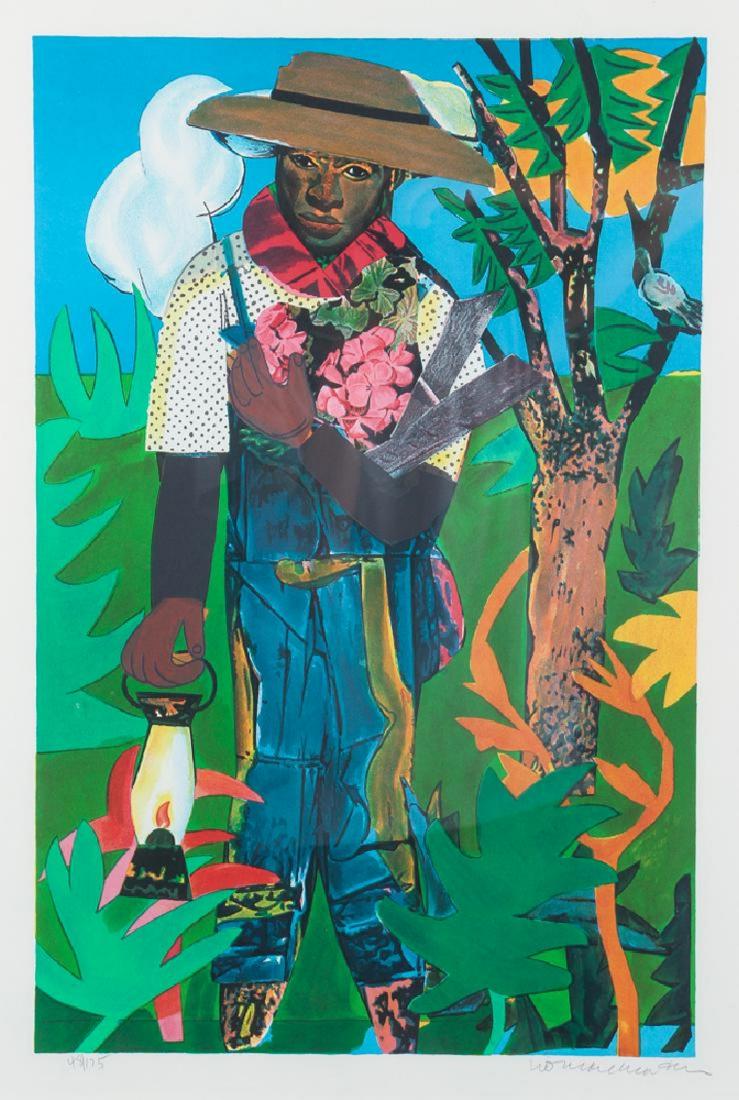 ROMARE BEARDEN AMERICAN 1911-1998: The Lantern, lithograph in colors, 23 x 15 in (58.4 x 38.1 cm), pencil signed and numbered AP
