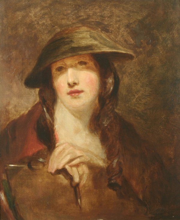 SULLY AM B1783 Portrait Oil Painting w/ Letter: THOMAS SULLY (AMERICAN 1783-1872), "Portrait of Rosalie Sully", oil on canvas, 24 x 20 in (61 x 50.8 cm), signed and titled verso. Exhibiton label attached verso, 'Brooklyn Museum of Art', Aprl 13, 19