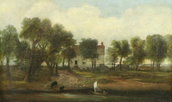 W. M. DAVIS AM B1829 Long Island House, 1855, Oil: WILLIAM MOORE DAVIS (AMERICAN 1829-1920), "House on a Long Island Inlet", 1855, oil on canvas, 22 x 36 in (55.9 x 91.4 cm), signed lower left, dated. ---------- Please note: 1) Ebay starting and endin