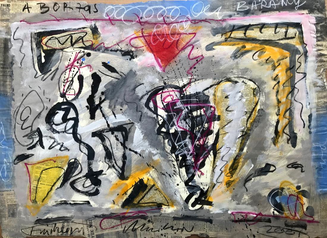 ANDRAS MARKOS ROMANIAN B.1950: A Barsos Barany,mixed media collage on paper , 29.1 x 39.8 in (74 x 101 cm), signed lower right