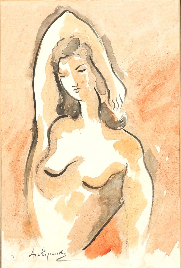 ALEXANDER ARCHIPENKO UKRAINIAN 1887-1964: Figure Study of a Woman, watercolor, 11 1/2 x 7 1/2 in (29.2 x 19.1 cm), signed lower left