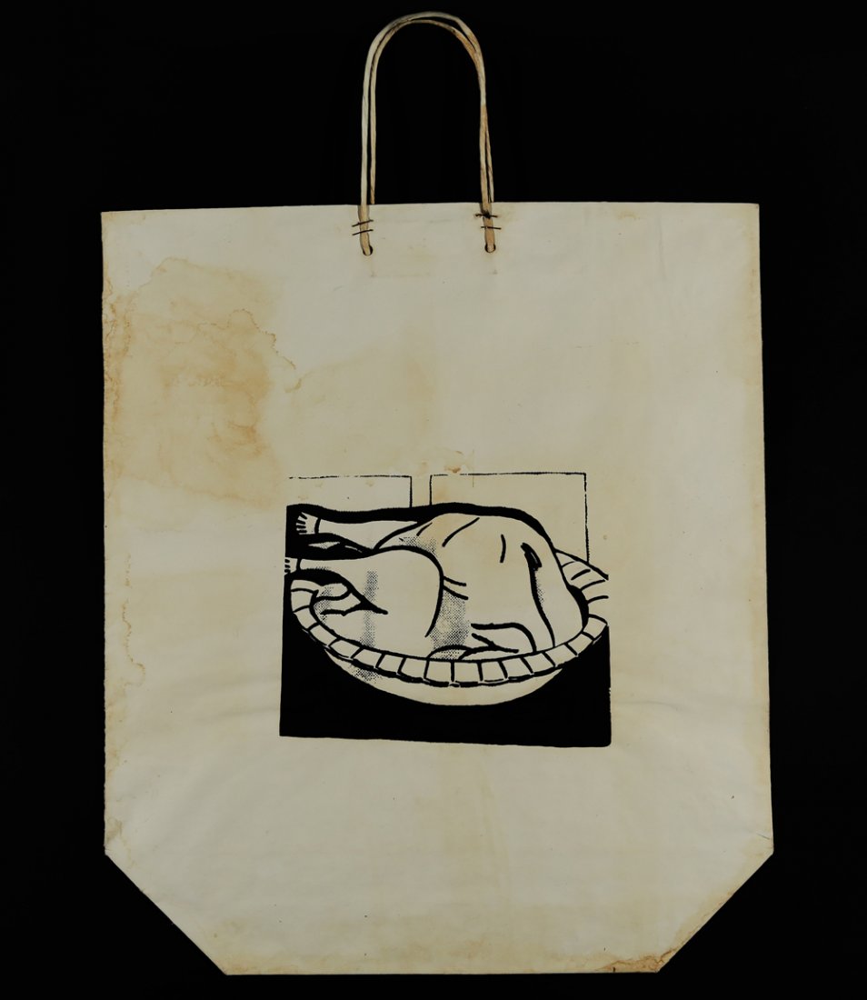 ROY LICHTENSTEIN AMERICAN 1923-1997: Turkey Shopping Bag, Screenprint on shopping bag with handles, 7 1/2 x 9 in" (19.1 x 22.8 cm); sheet , 19 5/16 x 16 15/16" (49 x 43 cm).