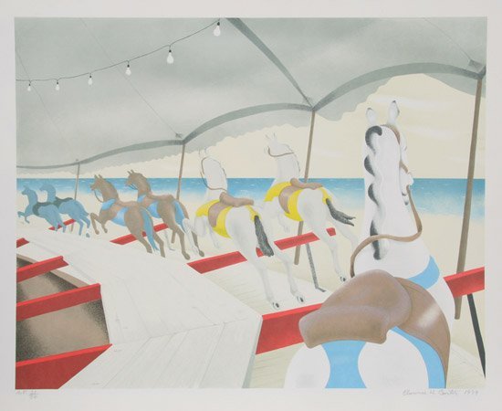 CLARENCE HOLBROOK CARTER AMERICAN 1904-2000: Carousel by the Sea, lithograph 26 1/8 x 31 3/8 in (66 x 80 cm) signed lower right, edition 98/200
