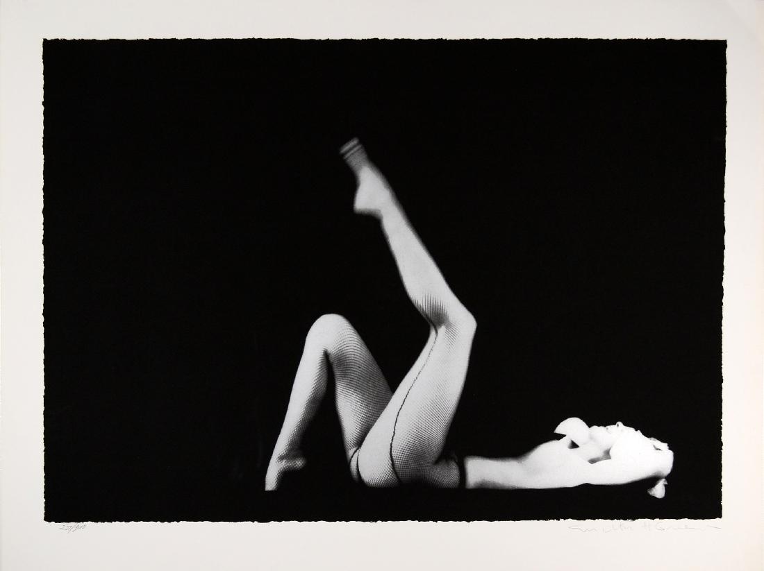 MILTON GREENE AMERICAN B.1923: MILTON GREENE AMERICAN B.1923 The Black Sitting (LEG UP/Marilyn Monroe), photo lithograph , 40 x 35 in (101.6 cm x 88.9 cm) , pencil signed lower right, Edition 63/300