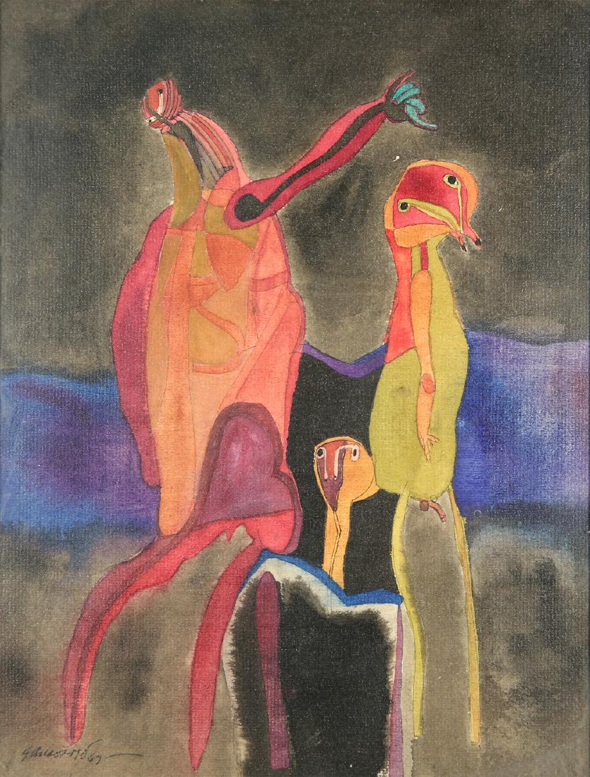 GILBERTO NAVARRO MEXICAN B.1931: Sin Titulo (Untitled), mixed media, 12 1/4 x 9 1/4 in (31.1 x 23.5 cm), signed lower left