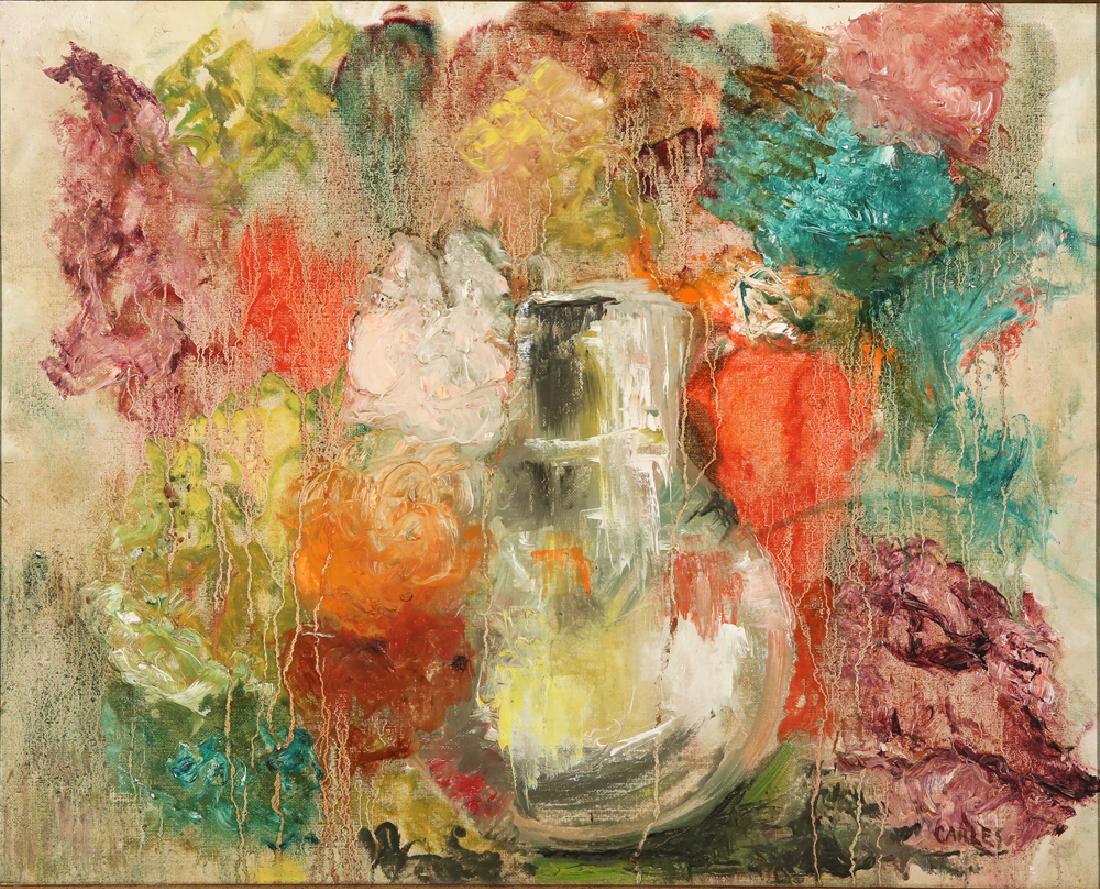 ARTHUR BEECHER CARLES JR. AMERICAN 1882-1952: Floral Still Life, oil on canvas board, 16 x 20 in (40.6 x 50.8 cm), signed lower right , framed dimensions: 18 1/2 x 22 1/2 in (47 x 57.2 cm)