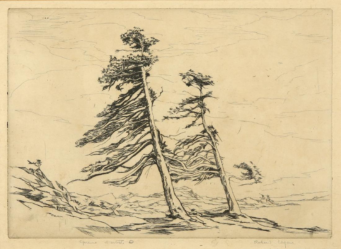 ROBERT HENRY LOGAN AMERICAN 1874-1942: Wind Blown Trees, etching, 7 x 9 1/2 in (17.8 x 24.8 cm), pencil signed lower right, Edition AP