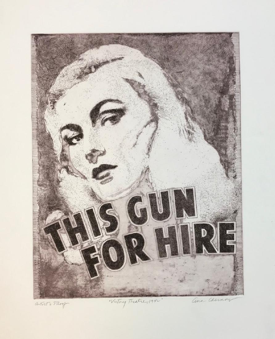 ANN CHERNOW AMERICAN B.1936: Victory Theatre, 1942, aquatint, 30 x 22 in (76.2 x 55.9 cm), signed lower right, titled lower middle, Edition: Artist Proof