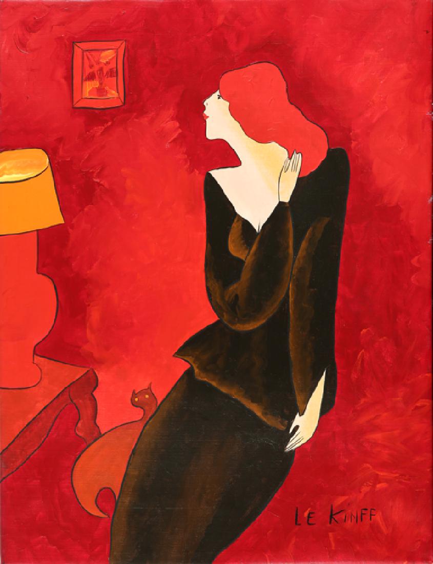 LINDA LE KNIFF FRENCH B.1949: Red Head in a Brown Dress, acrylic on canvas, 26 x 20 in (66 x 50.8 cm), signed lower right
