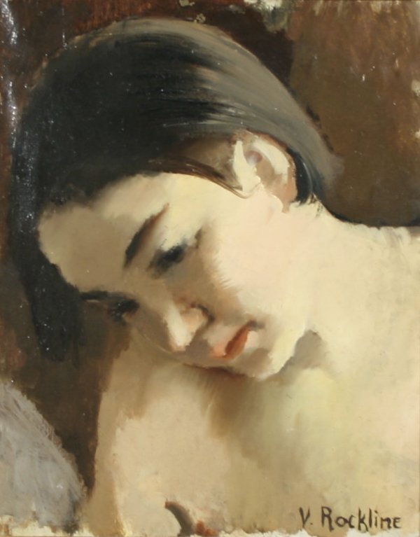 V. S. ROCKLINE (RUSSIAN-FRENCH) Young Woman Oil: VERA S. ROCKLINE (RUSSIAN-FRENCH 1896-1934), "The Young Woman", oil on canvas, 10.25 x 13 in (41.3 x 33 cm), signed lower right.