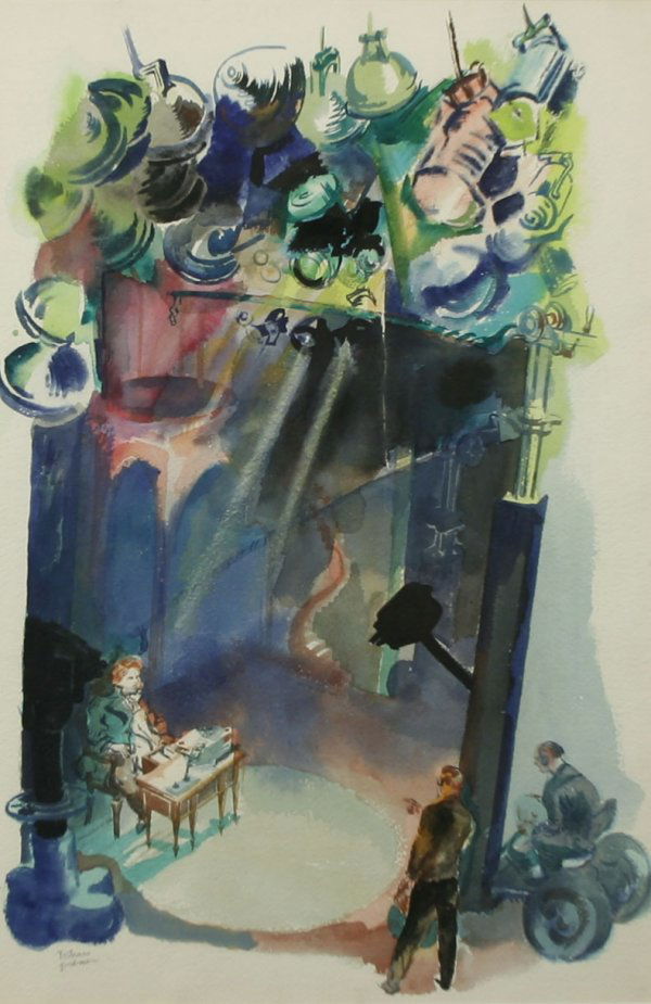 B. GOODMAN (AMERICAN) Filming the Movie Watercolor: BERTRAM GOODMAN (AMERICAN 1904-1988), "Filming the Movie", watercolor, 21 x 14 in (53.3 x 35.6 cm), signed lower left.