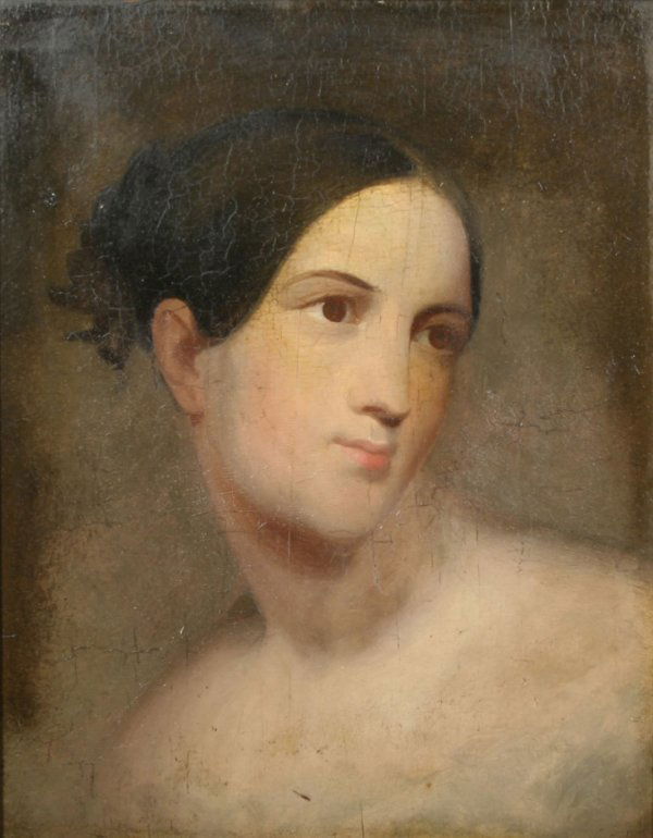 T. SULLY (MANNER OF) (AMERICAN) Young Woman Oil: THOMAS SULLY (MANNER OF) (AMERICAN 1783-1892), "Portrait of a Young Woman", oil on panel, 16 x 13 in (40.6 x 33 cm), signed. Comment verso, Gallery label verso and portrait of a gentleman verso. PROVE