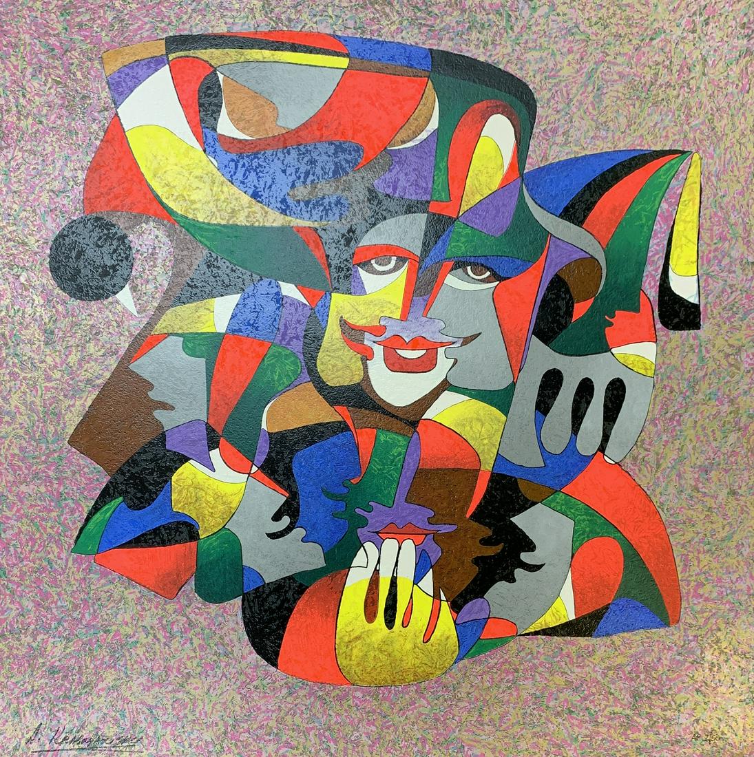 ANATOLE KRASNYANSKY UKRAINIAN B.1930: Loving Couple, serigraph on paper, 27 1/2 x 28 in (69.9 x 71.1 cm)signed lower left, Edition AP 2/50