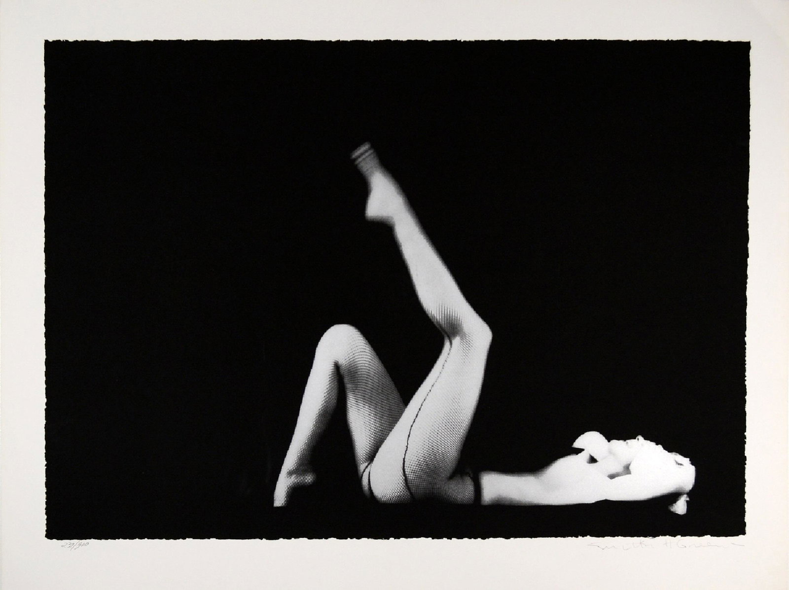 MILTON GREENE AMERICAN 1929-2013: The Black Sitting (LEG UP/Marilyn Monroe), photo lithograph , 40 x 35 in (101.6 cm x 88.9 cm) , pencil signed lower right, Edition 192/300