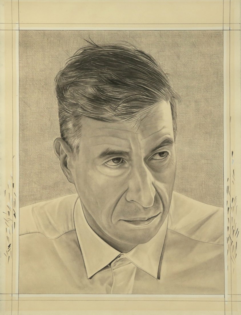 PHONG BUI VIETNAMESE B.1964: Maurizio Cattelan, 2011, Photolithograph on laid paper after a sketch by Phong Bui, signed by Maurizio Cattelan. 73.0 x 56.0 cm (sheet). Signed lower right: Cattelan (sharpie).