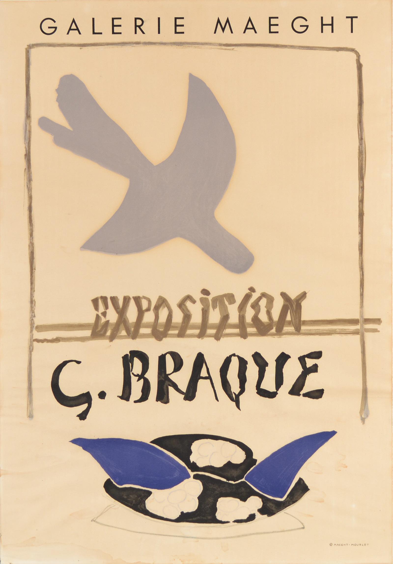 GEORGE BRAQUE FRENCH 1882-1963: George Braque Exposition poster, 1959 , lithograph , 28 1/2 x 19 3/4 in (72.4 x 50.2 cm), plate signed, The poster was printed by Mourlot and published by Galerie Maeght in a limited edition of 1000 i