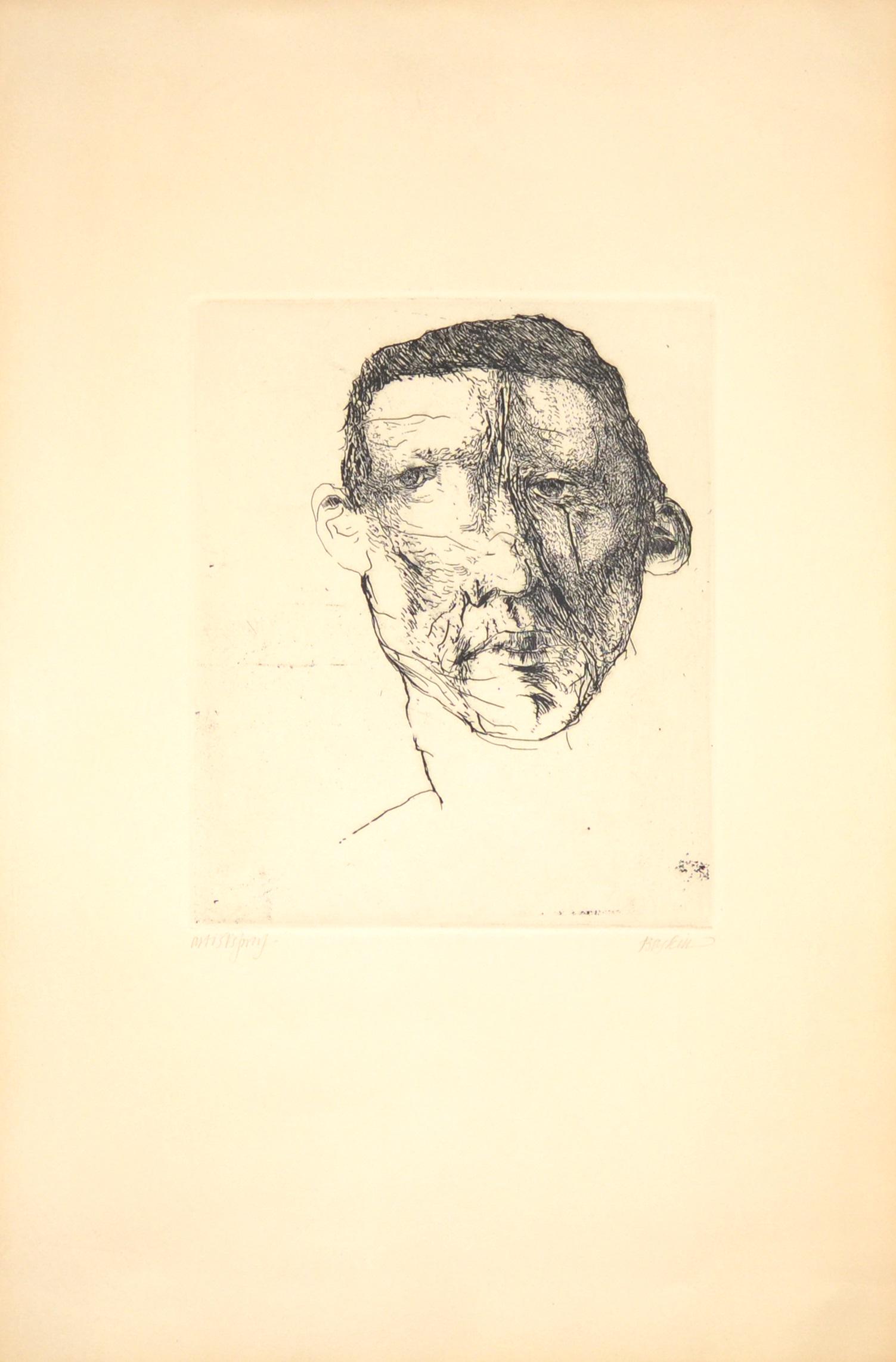 LEONARD BASKIN AMERICAN 1922-2000: Head of a Man, , etching , 9 x 7 1/2 in ( 22.9 cm x 19.1 cm) , pencil signed lower right, Artist proof.