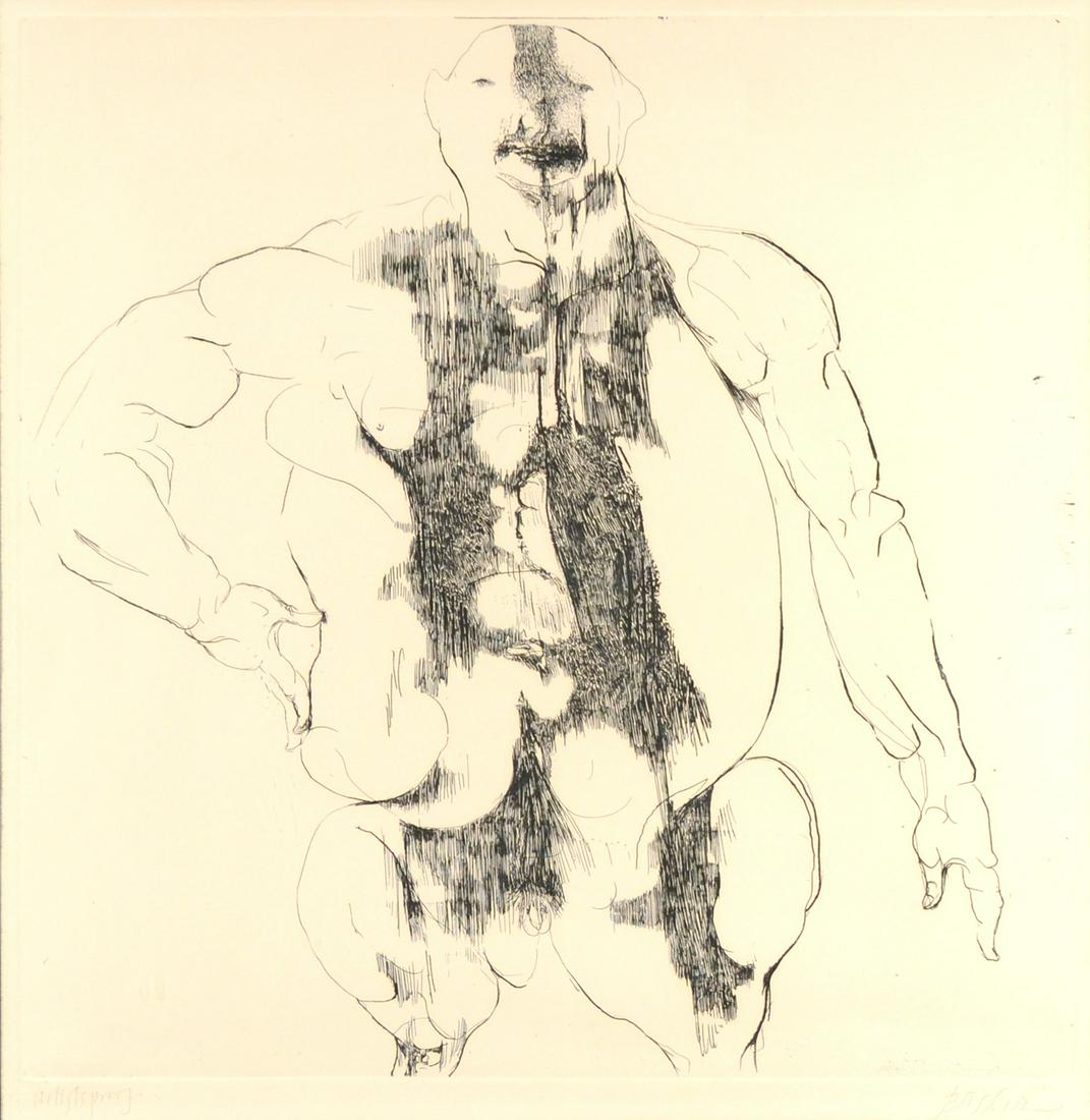 LEONARD BASKIN AMERICAN 1922-2000: The Sheriff, , etching , 17 1/2 x 18 in (44.5 cm x 45.7 cm) , Artist proof, pencil signed lower right