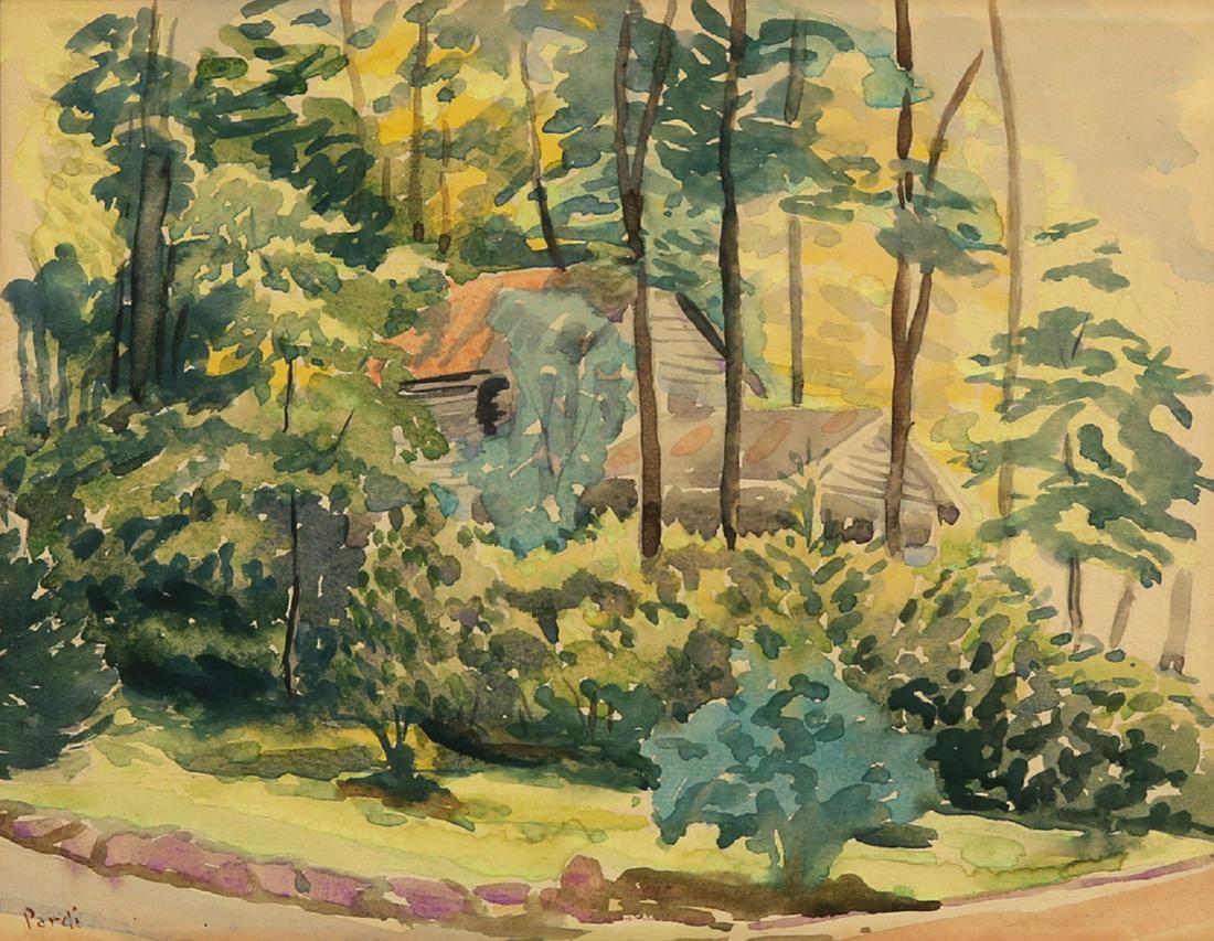 JUSTIN ANTHONY PARDI AMERICAN 1898-1951: Country House, circa 1940's , watercolor, 9 3/4 x 12 1/2 in , signed lower left