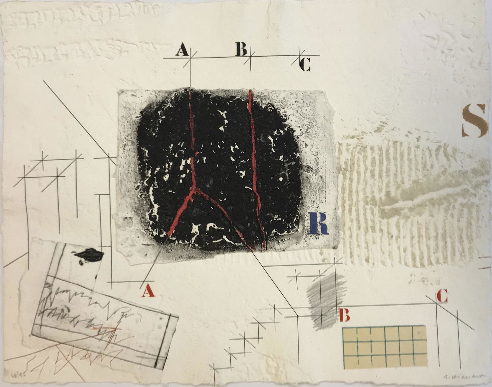 JAMES COIGNARD FRENCH 1925-2008: Untitled Composition, c. 1980, relief engraving, 17 x 21.75 IN, pencil signed lower right, numbered lower left, edition 8/95
