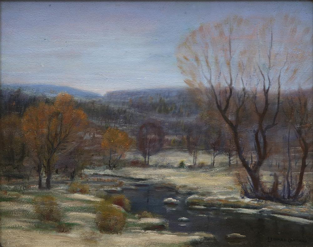 LEONARD OCHTMAN AMERICAN 1854-1934: Fall Landscape, oil on board, 16 x 20 in (40.7 x 50.8 cm), signed lower right, PROVENANCE: From a private collector New York