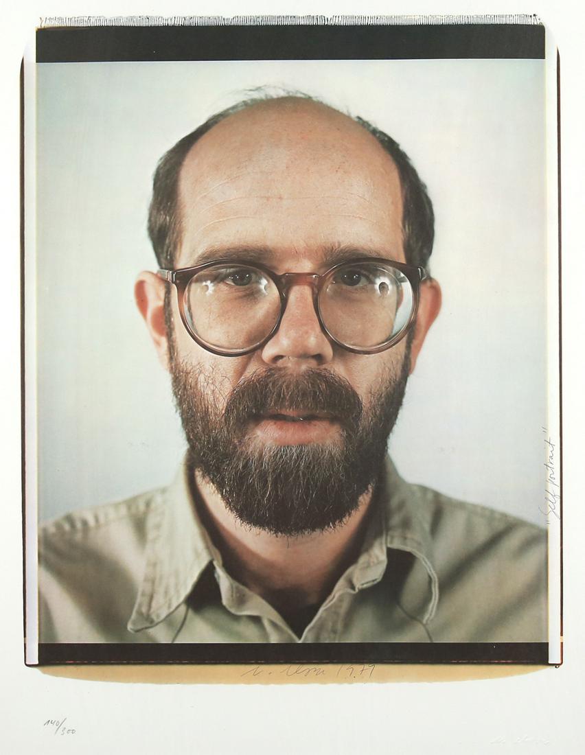 CHUCK CLOSE AMERICAN B.1940: Self Portrait, 1979, lithograph offset in colors, 18 1/2 x 14 5/8 in (47 x 37.3 cm), pencil signed lower middle, From an Edition of 300