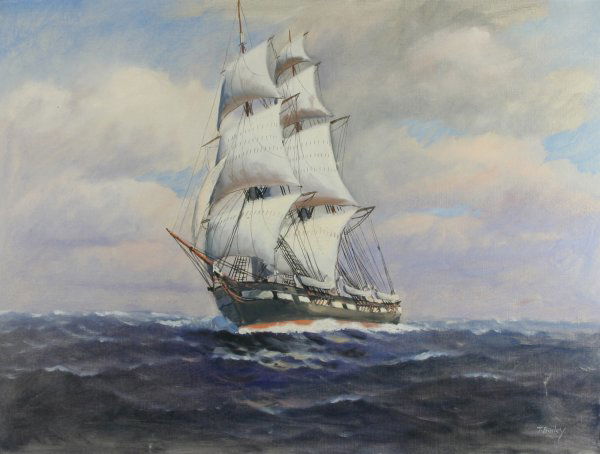 BAILEY (PASKELL) (AMERICAN 1866-1951) Oil: T. BAILEY (WILLIAM FREDERICK PASKELL) (AMERICAN 1866-1951), "Whaler of New Bedford, Isabel", oil on canvas, 24 x 32 in (61 x 81.3 cm), signed lower right, titled verso.