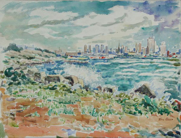 PONSEN (AMERICAN 1891-1968) "Chicago City Scene": PONSEN, TUNIS (AMERICAN 1891-1968) "Chicago City Scene", watercolor, 18 x 24 in (45.7 x 61 cm), signed lower right,