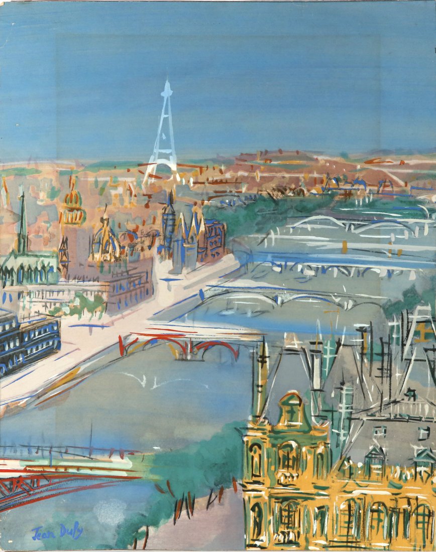 JEAN DUFY (ATTR) FRENCH 1888-1964: View of Paris, watercolor and gouache, 20 x 15 1/2 in (50.8 x 39.4 cm), signed lower left, PROVENANCE: Private Collection Philadelphia, PA