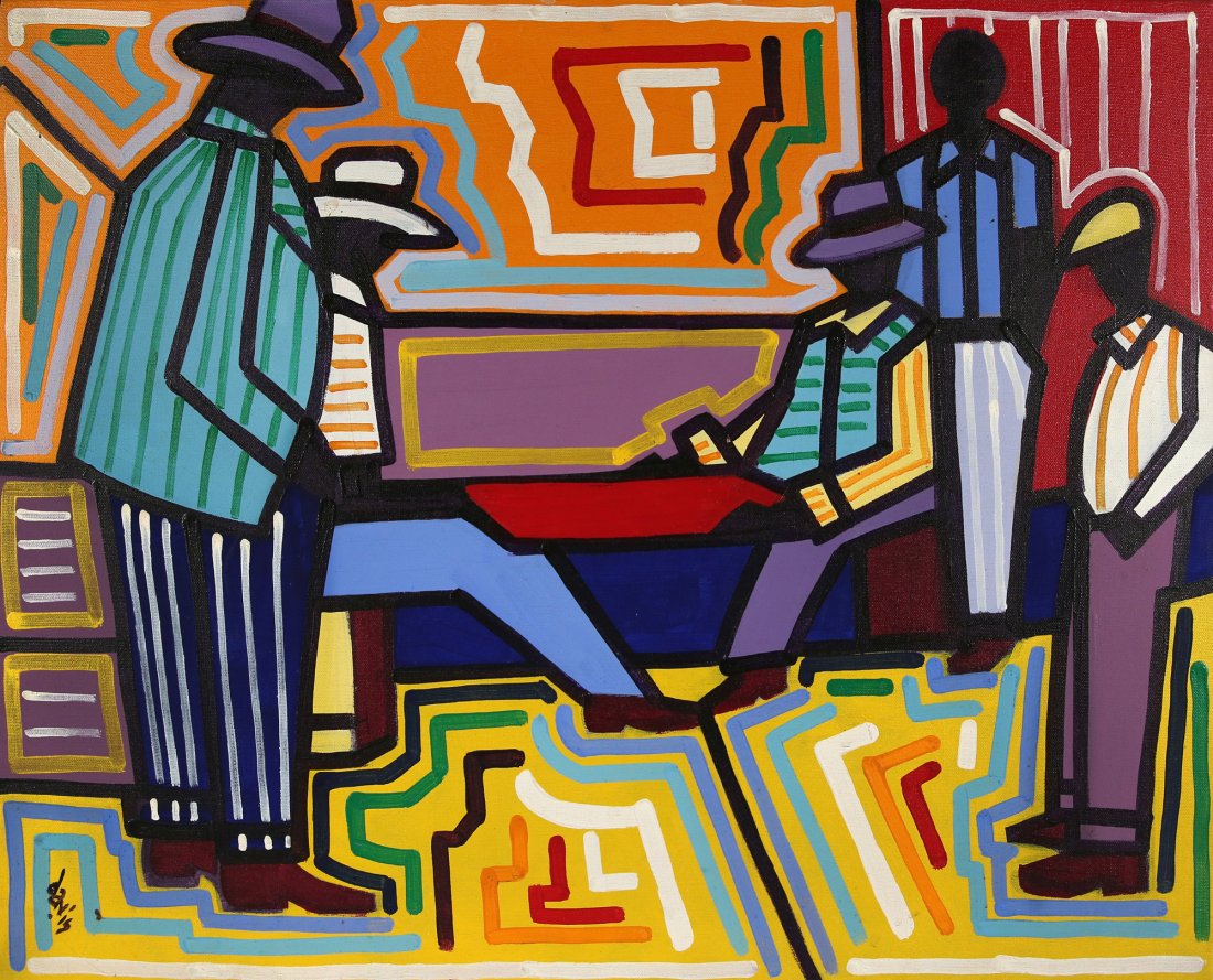 NICHOLAS DAVIS AMERICAN B.1937: The Players, 1970, oil on canvas, 22 x 28 in (55.9 x 71.1 cm), signed lower left, artist card verso, PROVENANCE: Private Collection, Boston, MA,