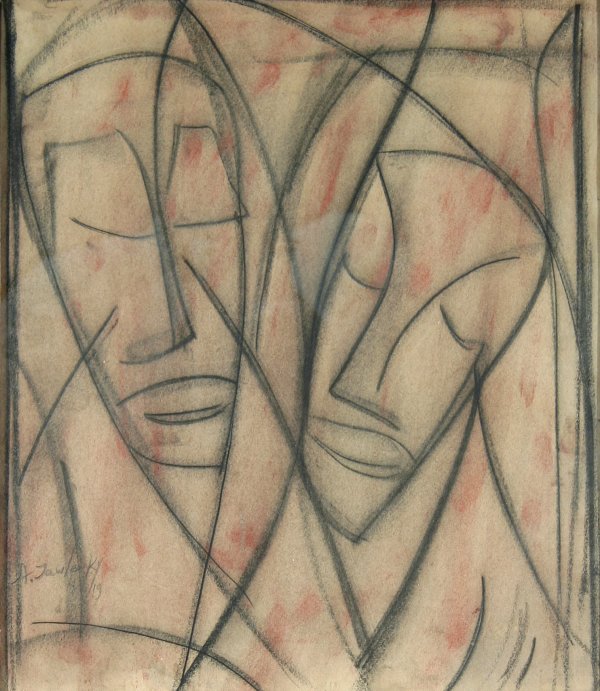 JAWLENSKY (RUSSIAN 1864-1941)"Two Faces": JAWLENSKY, ALEXEJ VON (RUSSIAN 1864-1941) "Two Faces" mixed media, 14.25 x 16.5 in (36.2 x 41.3 cm), signed lower left.