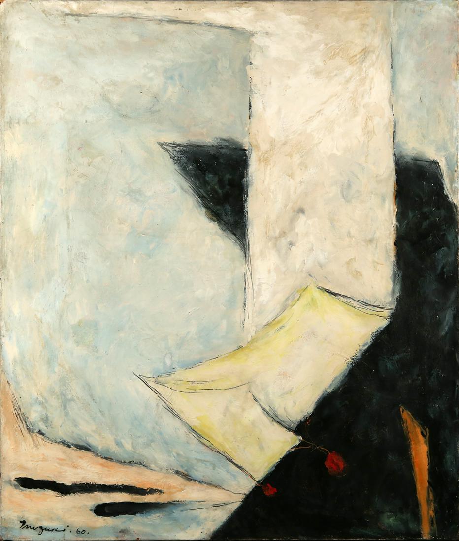 BYRON TAKASHI JAPANESE 1900-1967: Abstraction, 1960, oil on canvas, 24 x 20 in (61 x 50.8 cm), signed lower left and signed additionally verso, PROVENANCE: Private collector Boston, MA,ARTIST INFORMATION: Born in Hamamatsu, Japan, on 