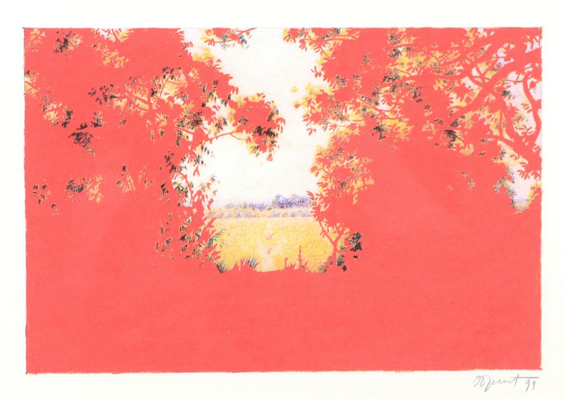 ERIC BULATOV RUSSIAN B.1933: Red Landscape, serigraph, dated 1994, 7 1/4 x 11 in (18.4 x 27.4 cm), pencil signed lower right