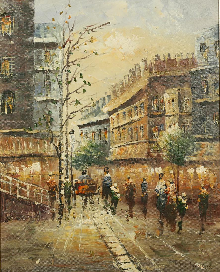 ANTONIO BLANCHARD FRENCH 1910-1988: Parisian Street Scene, oil on canvas, 20 x 16 in (50.8 x 40.6 cm), signed lower right, PROVENANCE: Private collection New York