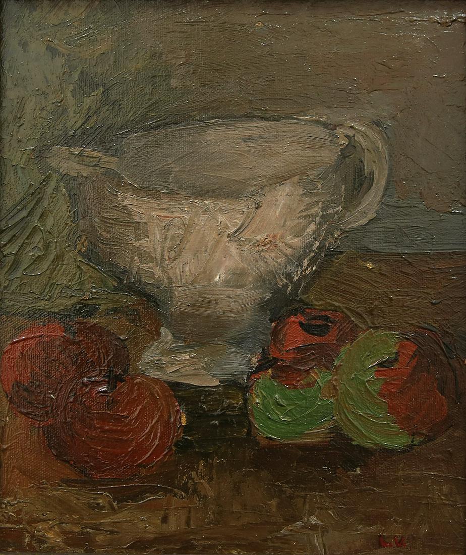 LOUIS VALTAT FRENCH 1869-1952: Still Life with White Cup, oil on canvas laid on board, 10 3/8 x 8 7/8 iin (26.4 x 22.5 cm), signed lower right, PROVENANCE: Private collection Philadelphia, PA