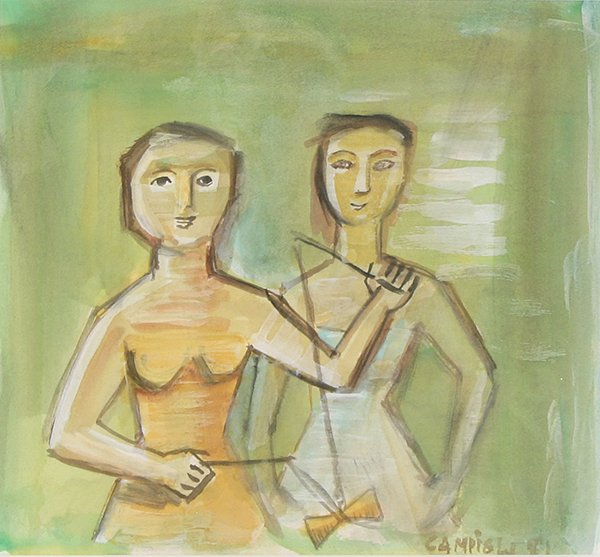 CAMPIGLI (ITALIAN 1895-1971) Two Children: CAMPIGLI (ITALIAN 1895-1971) Two Children CAMPIGLI , MASSIMO , ITALIAN , 1895-1971, Two Children", gouache and watercolor , 11 x 12 in (27.9 x 30.5 cm), signed lower right