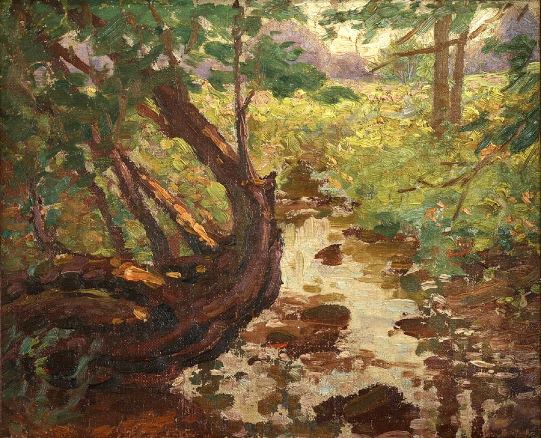 SAMUEL WOOD GAYLOR AMERICAN 1883-1957: Bronx River, 1914, oil on canvas, 8 1/2 x 11 1/2 in (21.6 x 29.2 cm), signed, titled, dated verso , PROVENANCE: From a private collector New York